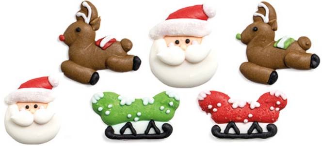 Cukrová dekorace vánoční sob a Santa Claus 6ks Decora