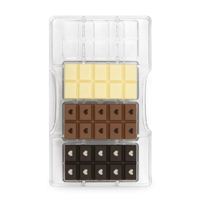 Polykarbonátová forma na čokoládu tabulka čokolády  se srdíčky Decora