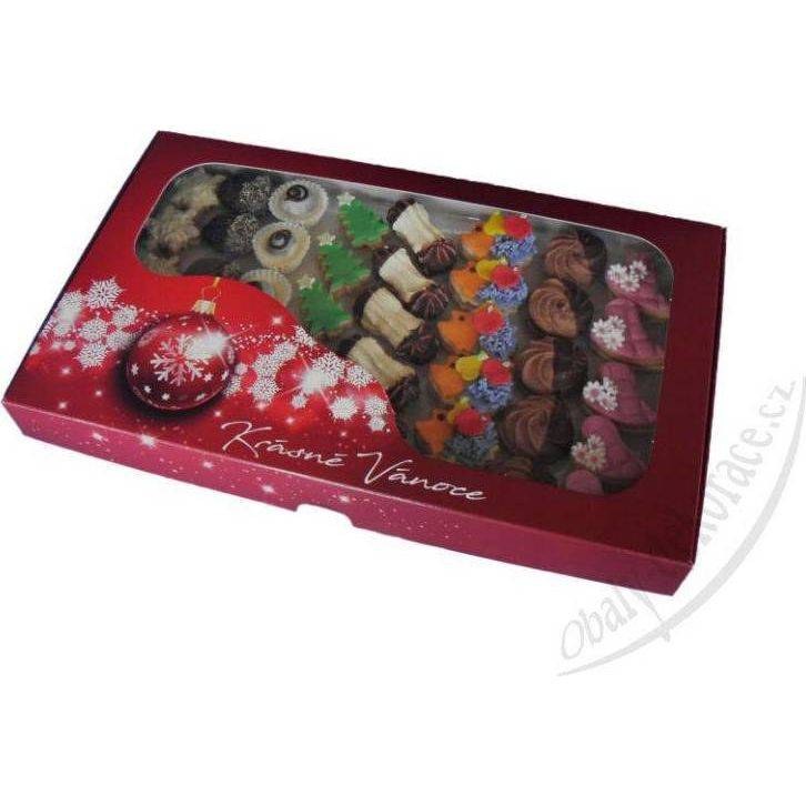 Krabice na cukroví červená s vánoční ozdobou (36