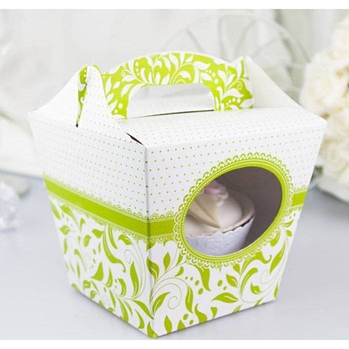 Svatební krabička na cupcake bílo-zelená (7